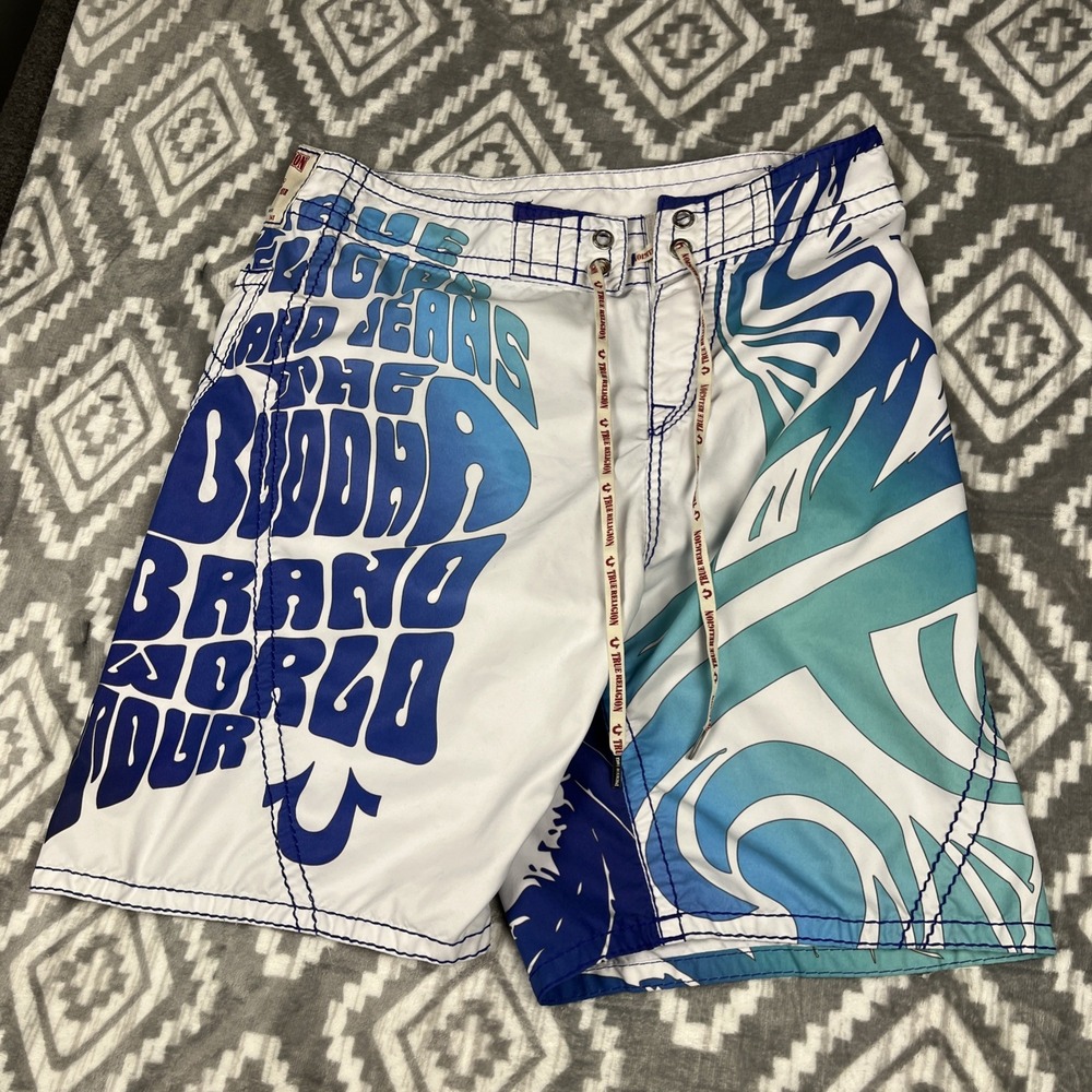 True Religion Men's Size 38 White Swim Board Shorts